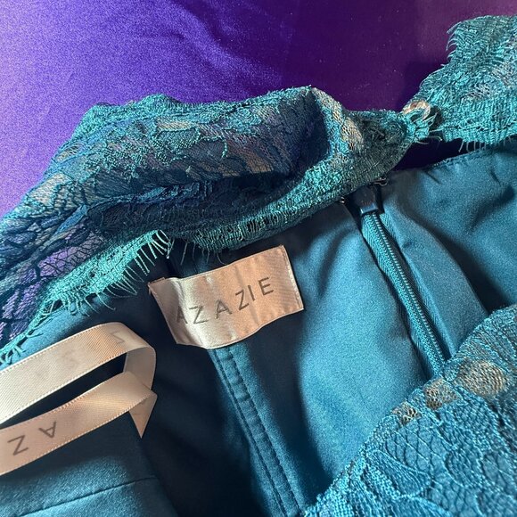 📌Azazie Lace Ink Blue Chiffon Formal - Bridesmaid Dress with Keyhole Backside - Picture 14 of 16